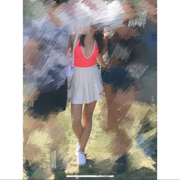 Aerie pipping one piece swimsuit in neon pink - Picture 6 of 6